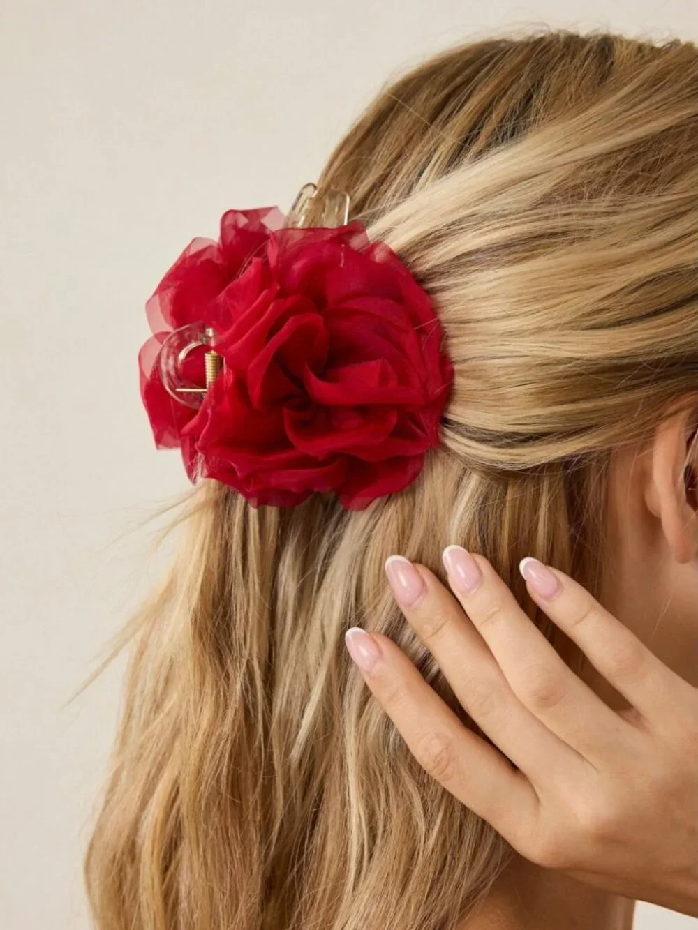 Red Rose Flower Hair Claw Clip